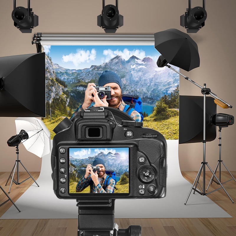 Baocicco 7x5ft Vinyl Mountain and Water Landscape Backdrops for Photography Background Famous Swiss Landscape Blue Sky White Clouds Outdoor Vacation Holiday Party Backdrop Children Adults Portraits - Image 2